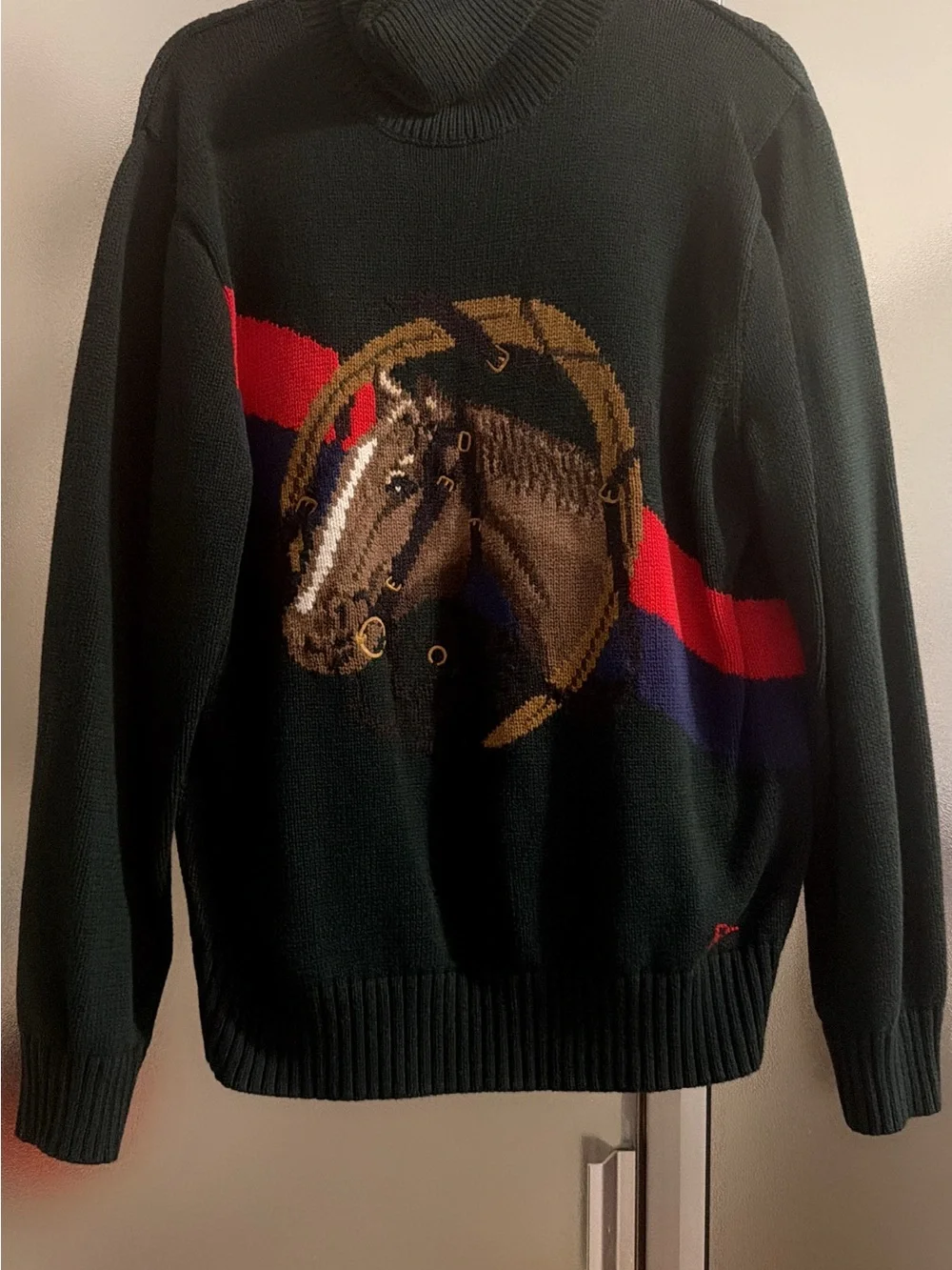 Polo by Ralph Lauren Dark Green Turtleneck Sweater with Horse Motif